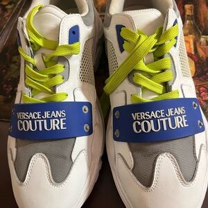 Versace Jeans Collection White and Neon Green Sneakers